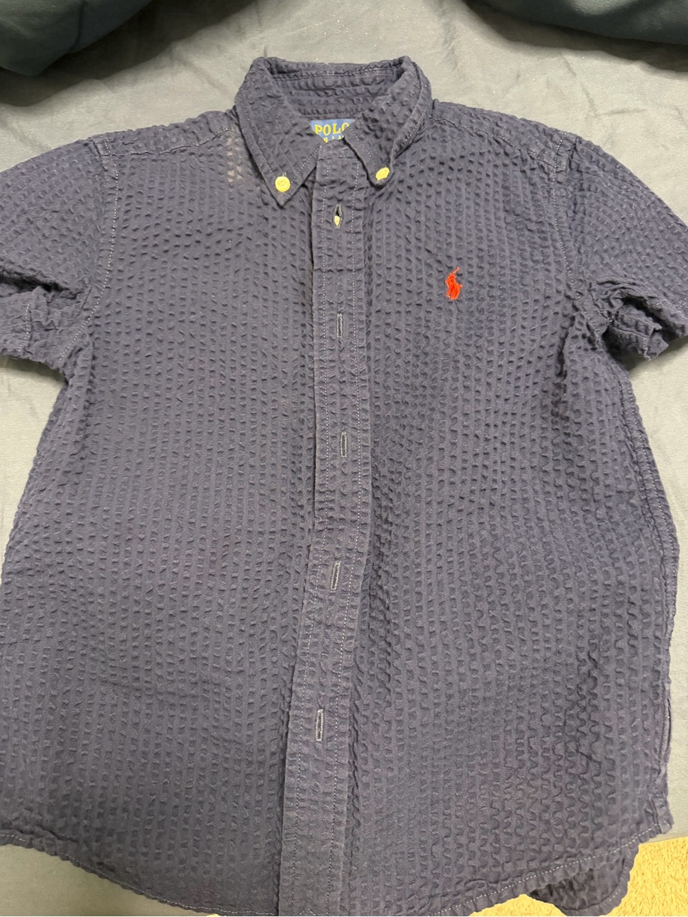 Polo by Ralph Lauren Navy Short-Sleeve Textured Button-Down with Red Pony